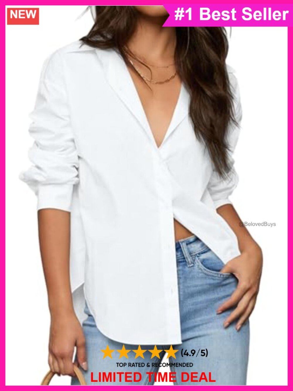Cotton V-Neck Button Down Long Sleeve Blouse Office Work Top
